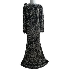 NEW FASHION Bodycon Sexy Dresses Women Off Shoulder Feather Long Dress Size XL